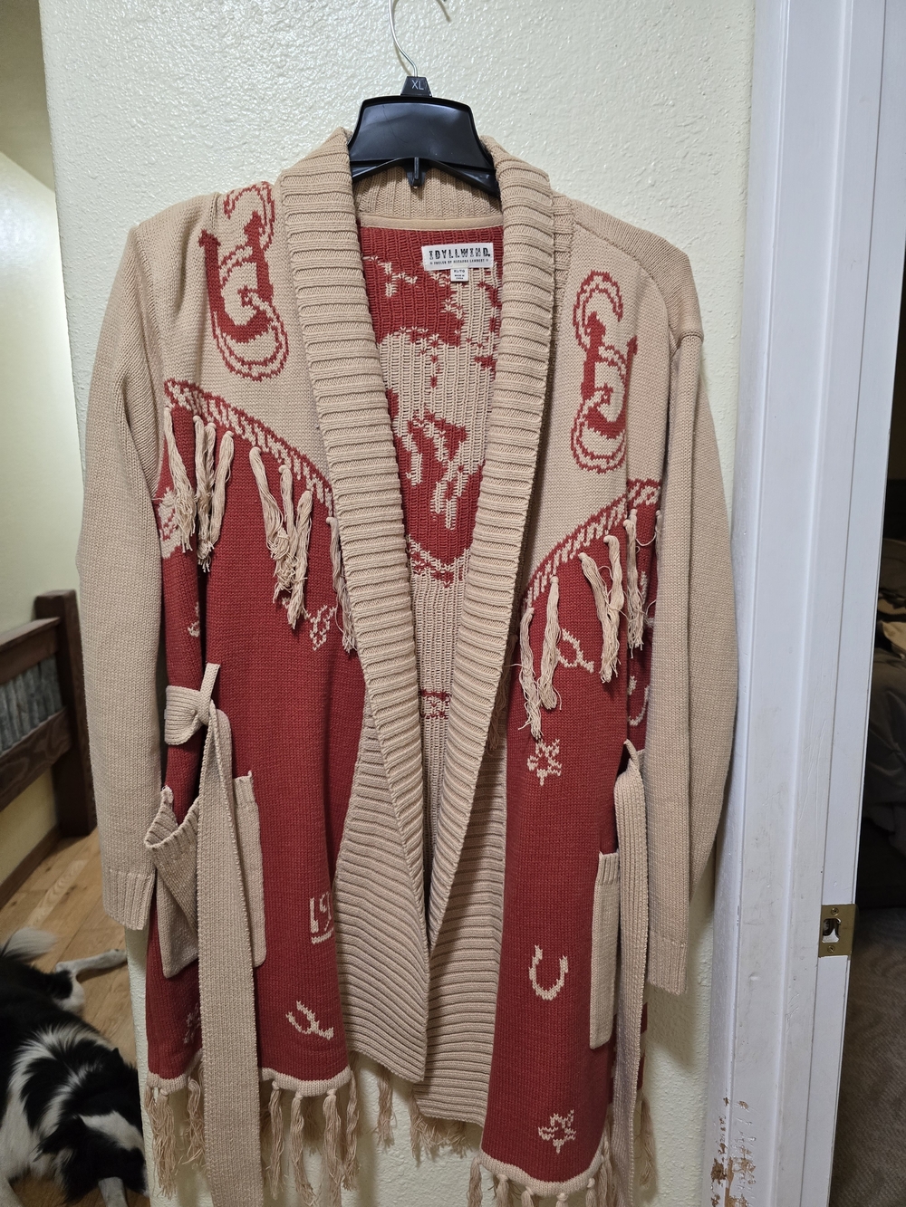 Idyllwind Vintage Western Fringe Cardigan Sweater - Beige & Rust - Picture 2 of 3